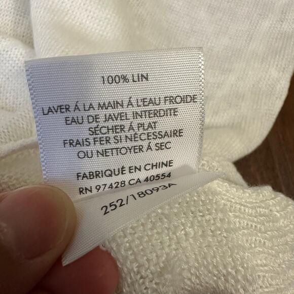 WHITE + WARREN Knotted Crew Neck Sweater White Linen LS Open Knit - Picture 9 of 11